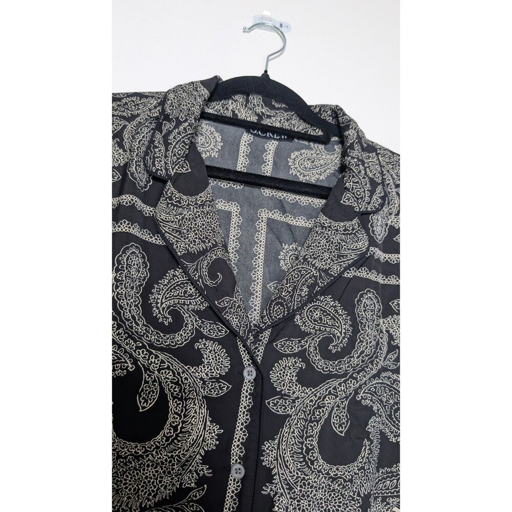 J.Crew Paisley Scarf Print Drapey Camp Collar Shirt M Boho Chic Black Cream - Picture 11 of 12